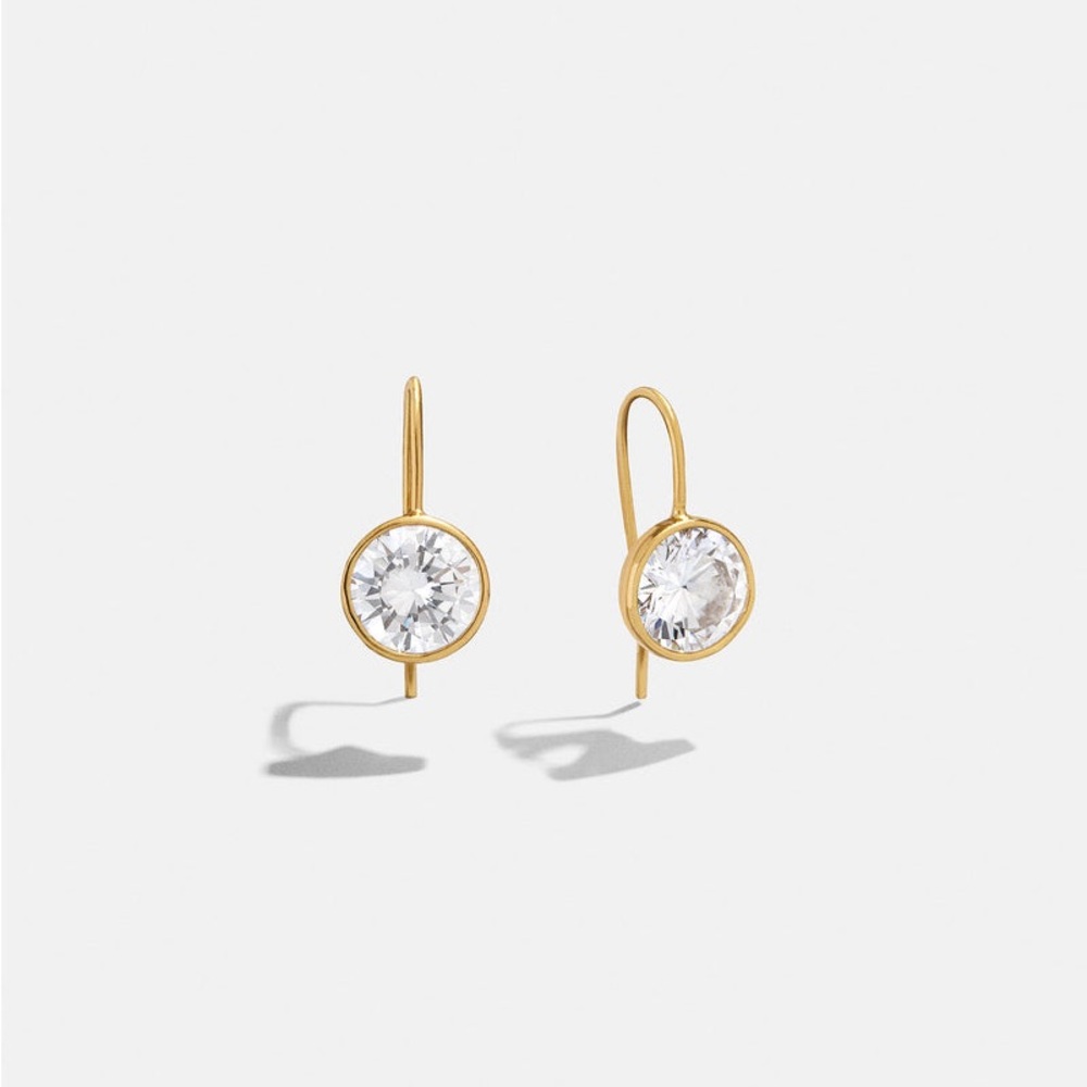 BaubleBar Gold Crystal Bezel Drop Earrings